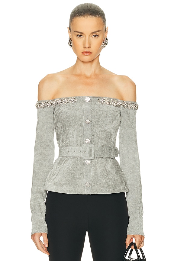 JACQUEMUS Off The Shoulder Top in Blue Stripe & White | FWRD