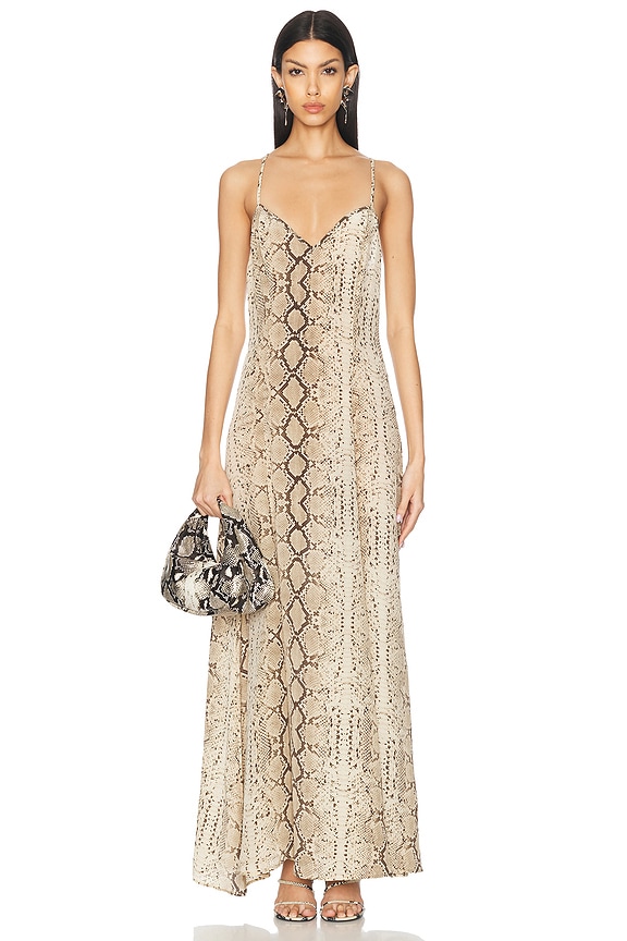 NILI LOTAN Cami Gown in Dark Brown Snake Print | FWRD NILI LOTAN Cami Gown in Dark Brown Snake Print | FWRD