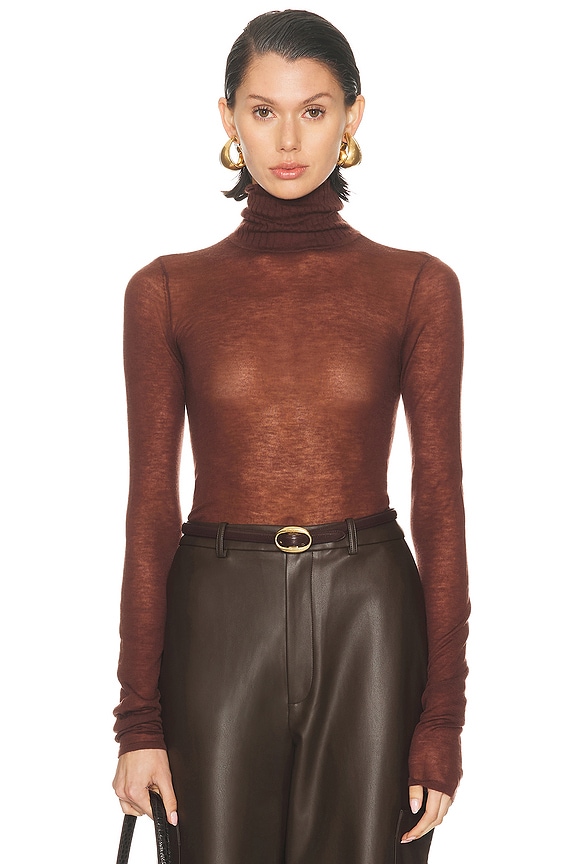 Acne Studios 23FW シアー タートル XSサイズ Acne Studios Denise Angel Top in Camel & Black | FWRD