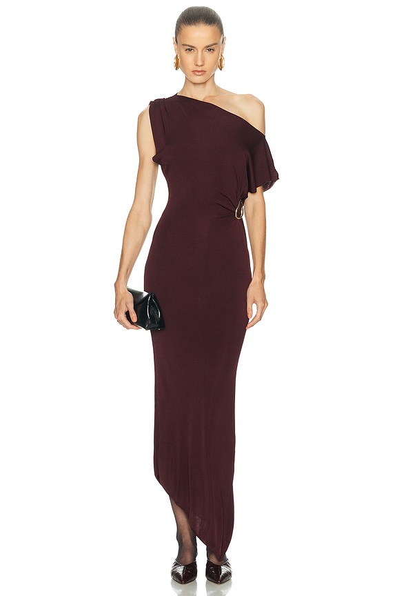 self-portrait Draped Knit Midi Dress in Brown | FWRD