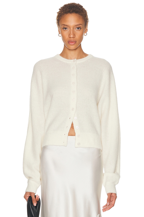 Alexander Wang Pearl Placket Cropped Cardigan in Ivory | FWRD