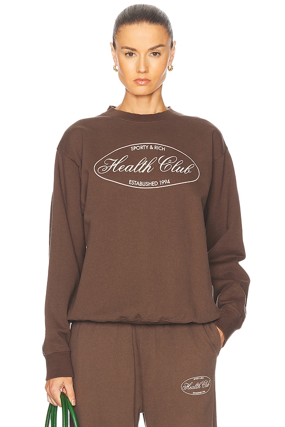 ★Sporty & Rich★ Exercise open crew neck chocolate CR1022CH Riding Club Crewneck - Chocolate/Cream – Sporty & Rich