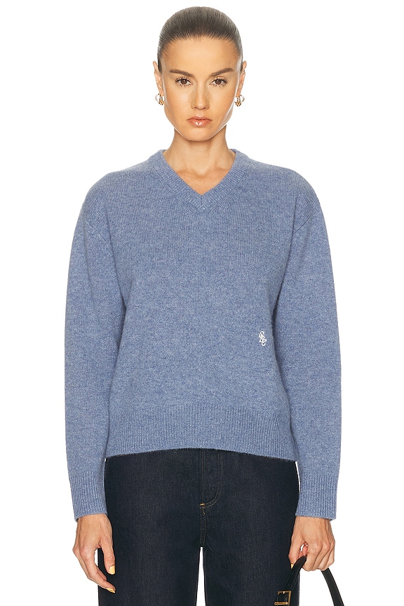 LESET Zoe V Neck Sweater in Azure | FWRD