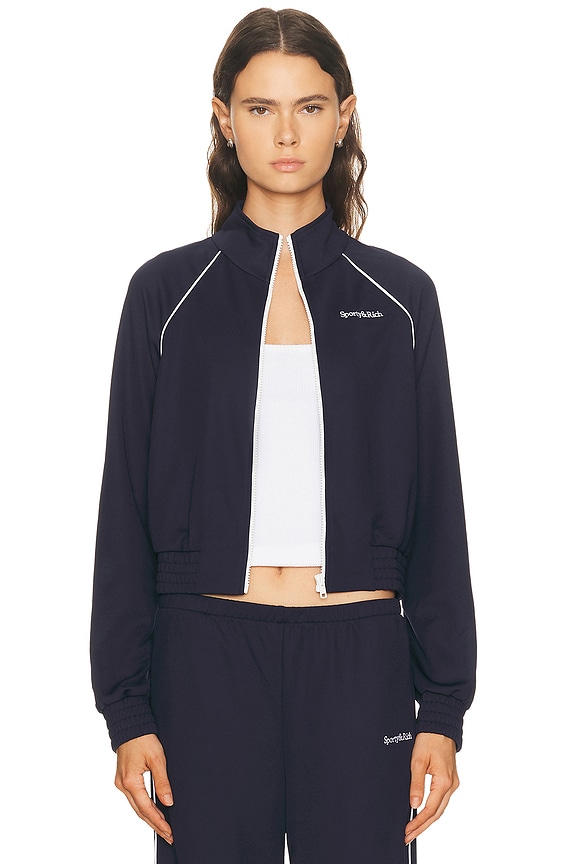 Miu Miu Cropped Zip Up Jacket in Blue | FWRD