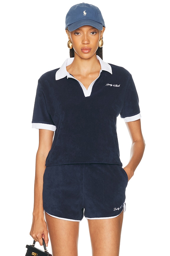 sporty & rich ×  polo tee adidas Originals X Sporty & Rich Polo Tee in Night Navy | FWRD