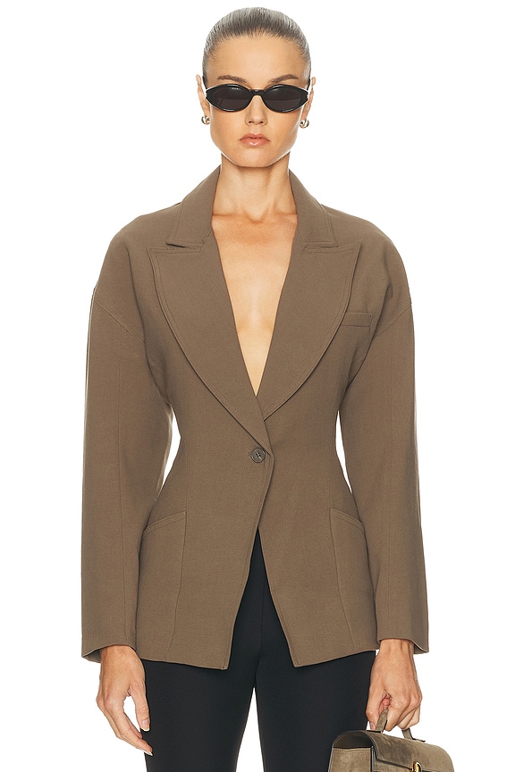 Rohe Suede Patch Pocket Blazer in Light Khaki | FWRD