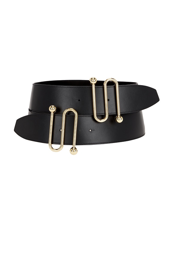 Valentino Garavani V Logo Moon Belt in Nero & Naturale Tan