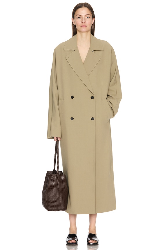 Loewe Blurred Print Trench Coat in Beige & Multi | FWRD