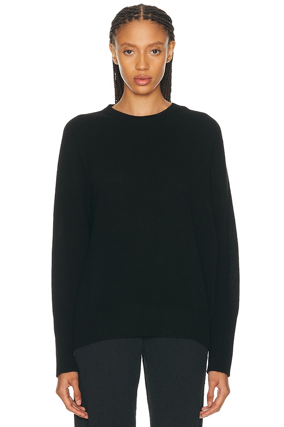 Miu Miu Cotton XL Logo Long Sleeve Sweater in Nero | FWRD
