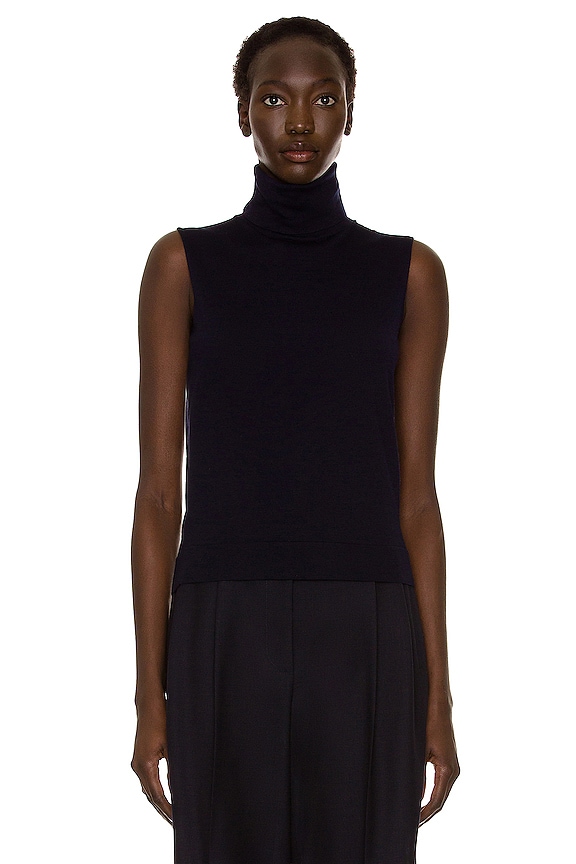 Enza Costa Silk Cashmere Rib Sleeveless Turtleneck Top in Dark