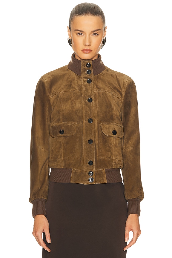 Theory Soft Leather Zip Up フードジャケット R13 Shrunken Zip-Up Leather Jacket in Brown | FWRD