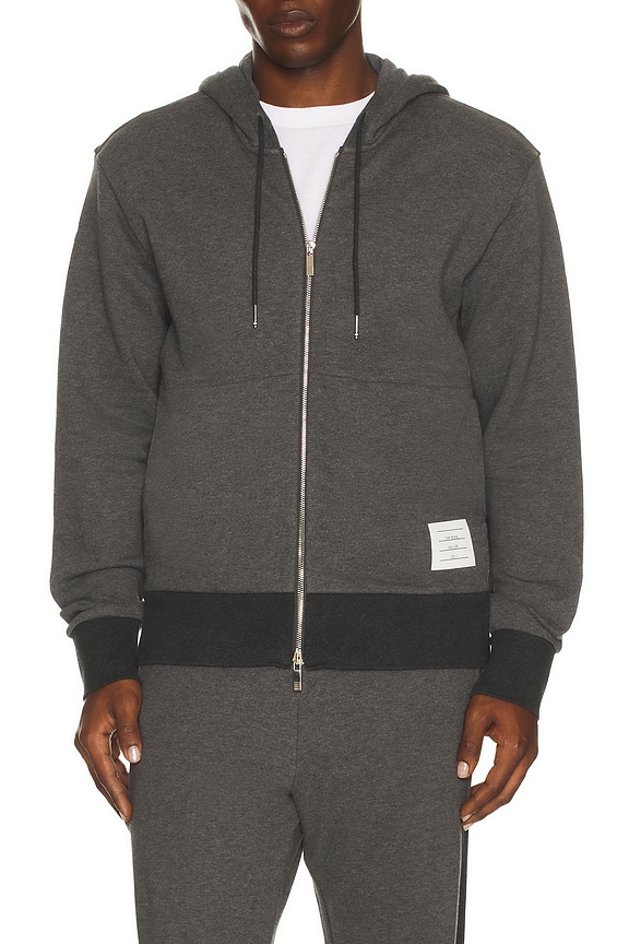 Thom Browne Shark & Surfboard Embroidery Zip Hoodie in Navy | FWRD