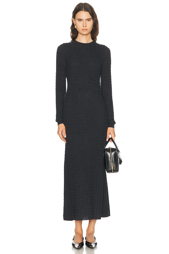 LESET Lauren Long Sleeve Maxi Dress in Charcoal | FWRD