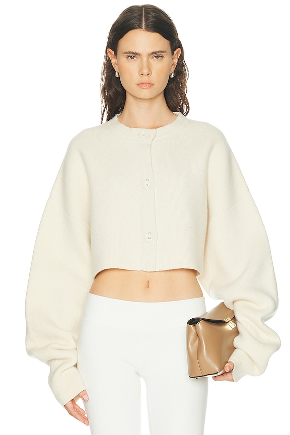 SAMRA リブカーディガン WHT Alexander Wang Logo Bodycon Snap Cardigan in Soft White | FWRD