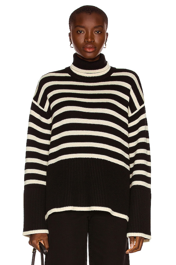 Toteme Signature Stripe Turtleneck Sweater in Light Sand