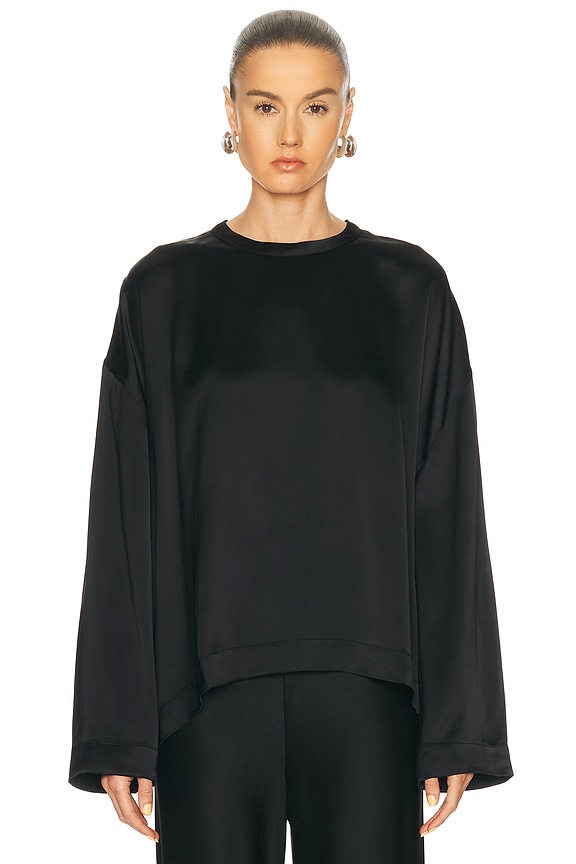 Alexander Wang Crystal Hotfix Waffle Crew Neck Long Sleeve Top in