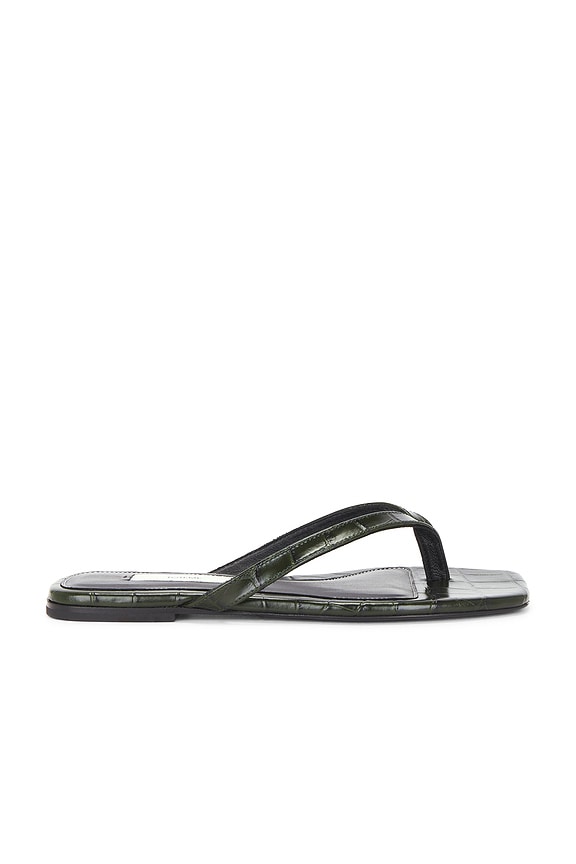 The Row Constance Leather Flat Sandals in Olive | FWRD