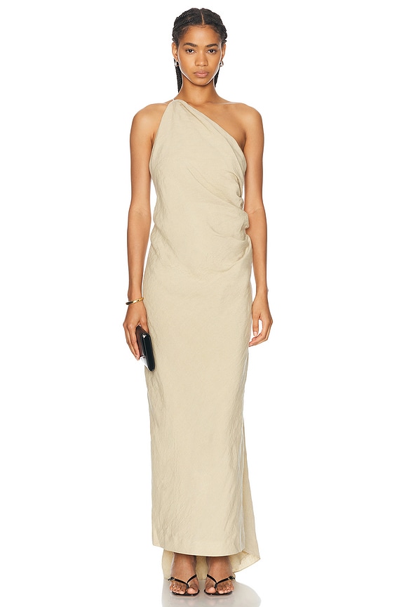 The Sei Asymmetrical Gathered Wrap Gown in Shitake | FWRD