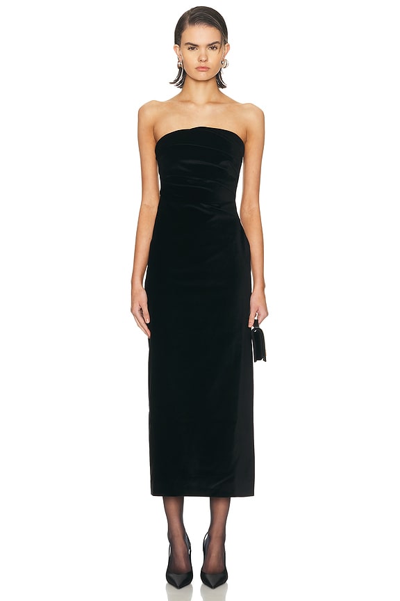 taylor swift black and white dress Moira Dress in Embroidered Compact Crepe Black