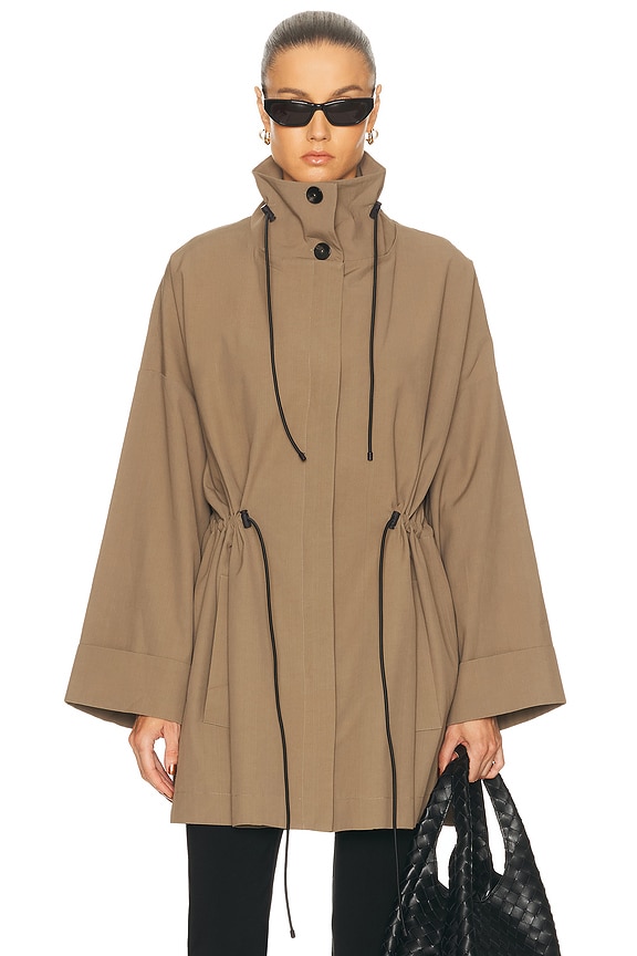 EAVES Yuna Crop Trench in Khaki Greige | FWRD