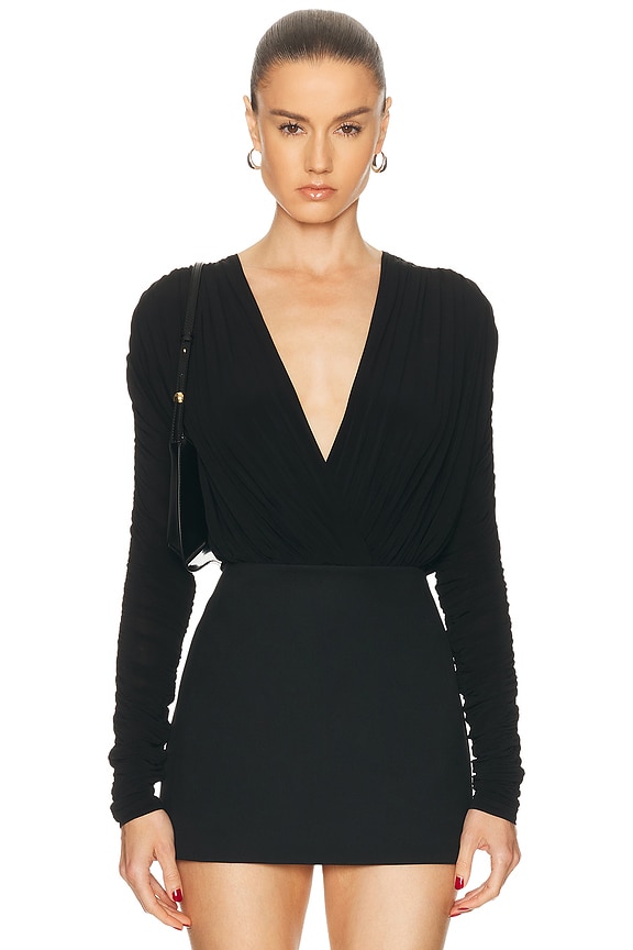 Saint Laurent Hooded Long Sleeve Top in Chocolate | FWRD