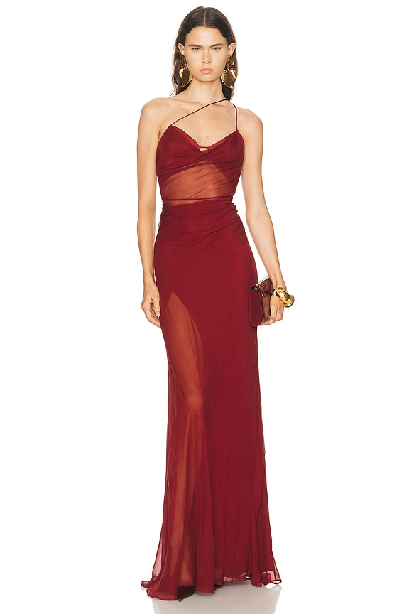 open lace back dress Nensi Dojaka Draped Gown with Corset Albania ND-NDSS24-DR175-COGNAC