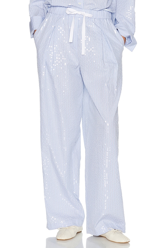 Alexander Wang Denim Waistband Pant in Oxford Blue & White | FWRD