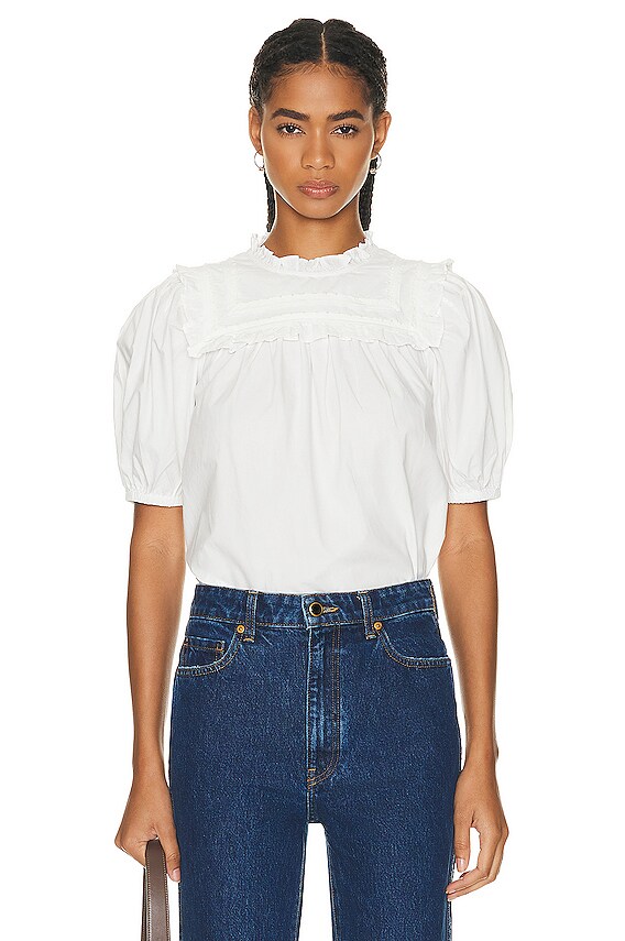 【送料&関税込】Ganni Light Broderie Skirt Ganni Light Broderie Anglaise Mini Skirt in Bright White | FWRD