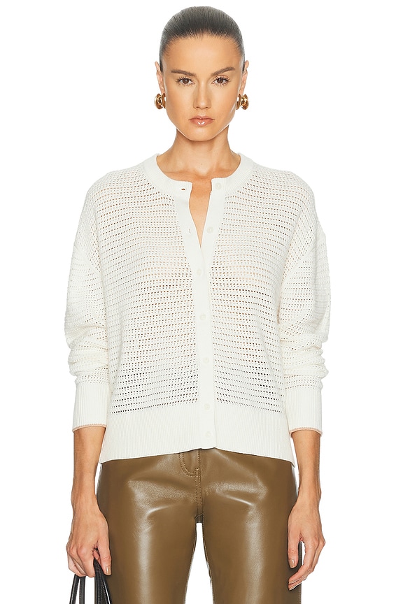 Alexander Wang Crystal Tubular Trim Cropped Cardigan in Ivory | FWRD