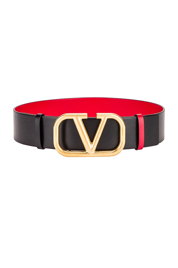 VALENTINO GARAVANI Vロゴ ベルト Valentino Garavani Logo Belt in Nero & Rouge Pur | FWRD