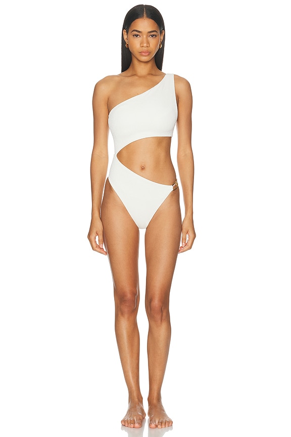 VERSACE Cutout One Piece Swimsuit in Sunset Yellow | FWRD