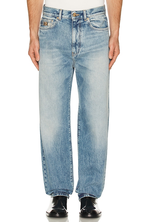 Raf Simons Destroyed Denim Pants in Light Blue | FWRD