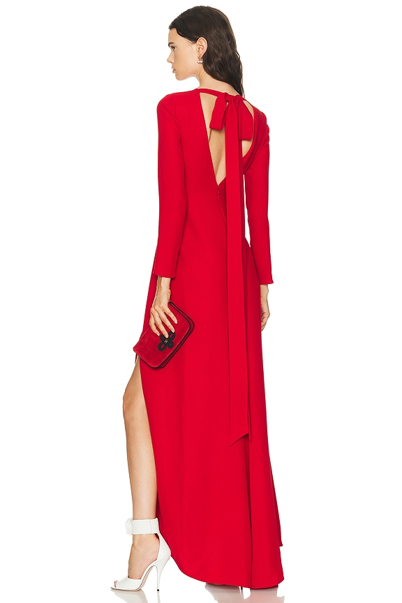 Carolina Herrera Long Sleeve Column Gown in Red & Pink | FWRD