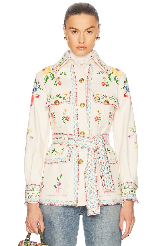HARAGO Red Work Embroidered Blouson in Off white | FWRD HARAGO Red Work Embroidered Blouson in Off white | FWRD
