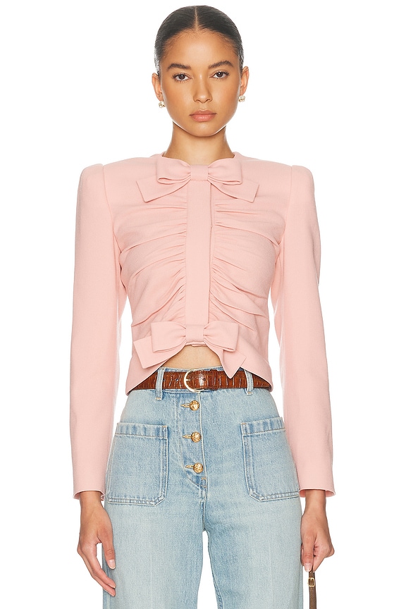 Alessandra Rich Tweed Cropped Jacket in Light Pink | FWRD