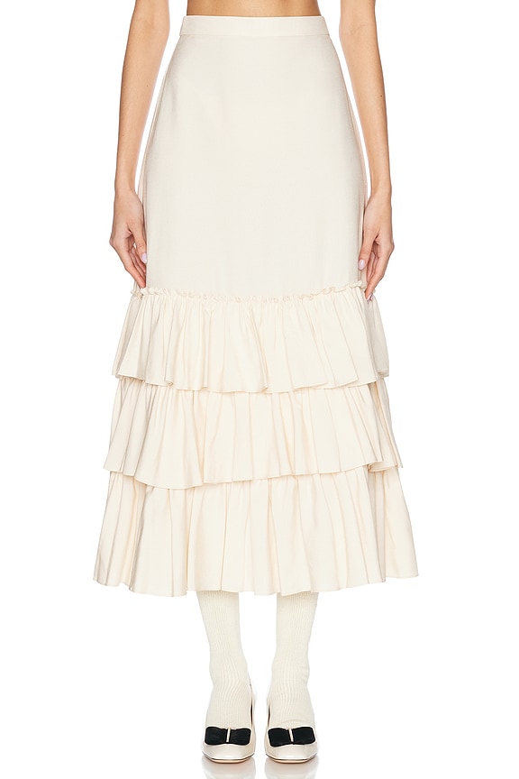 Loulou Studio Artemis Long Skirt With Gathers in Ivory | FWRD