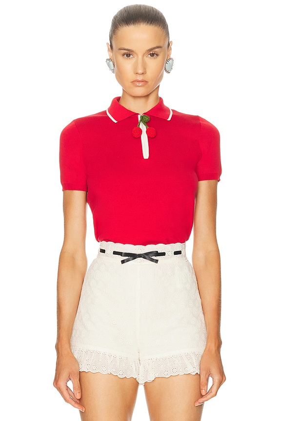 Valentino Cherry Quilted Jacket in Betulla, Cherry, & Navy | FWRD