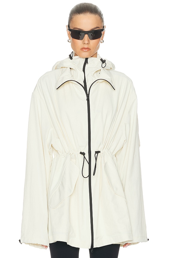 m*様 DEFORM DOCKING NYLON JACKET Ivory Chalk White/camel Re-nylon Jacket | PRADA - United States