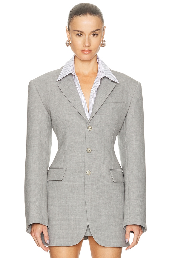 Helmut Lang Open Back Blazer in Light Grey Melange | FWRD