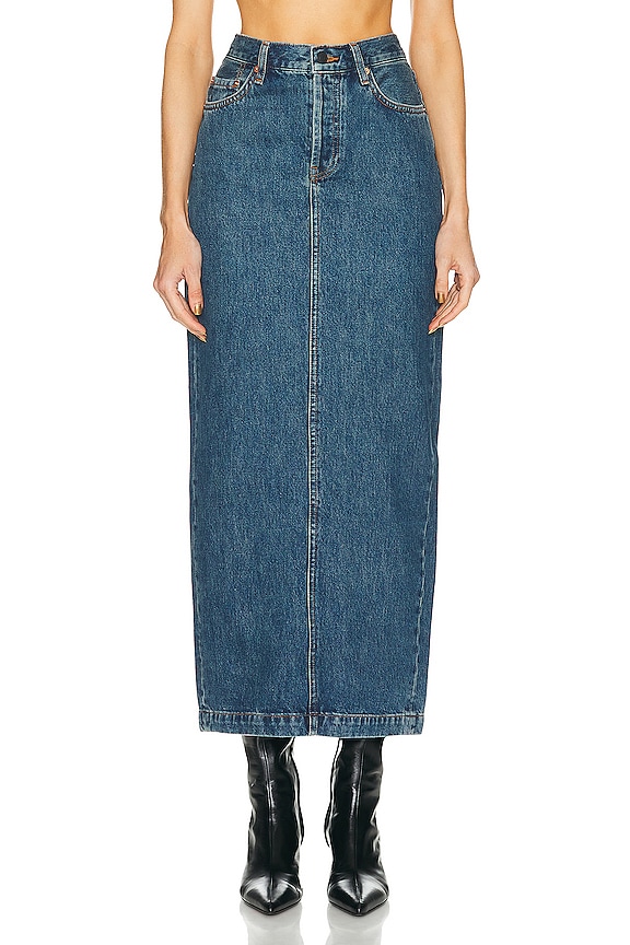 MONOT High Slit Denim Skirt in Indigo | FWRD