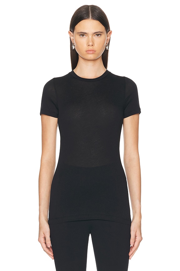 Courreges Bumpy Cut Out Cotton T-Shirt in Black & Heritage