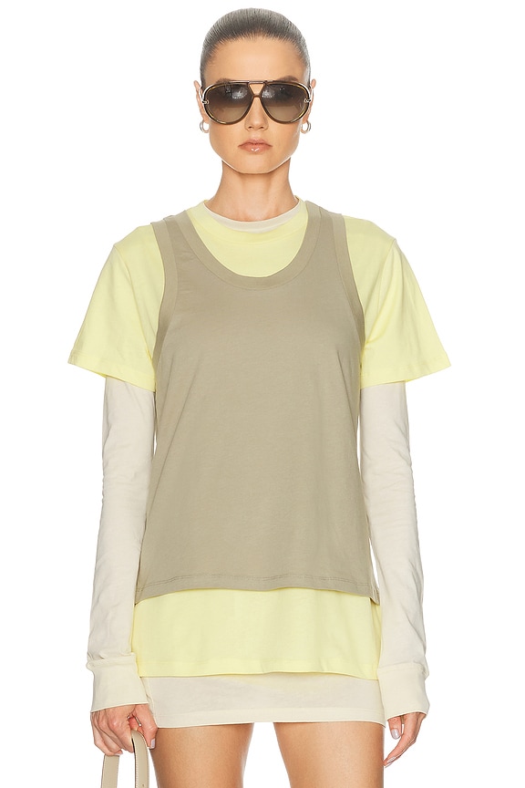 WARDROBE.NYC Layered Tunic Top in Pearl, Lemon, & Taupe | FWRD