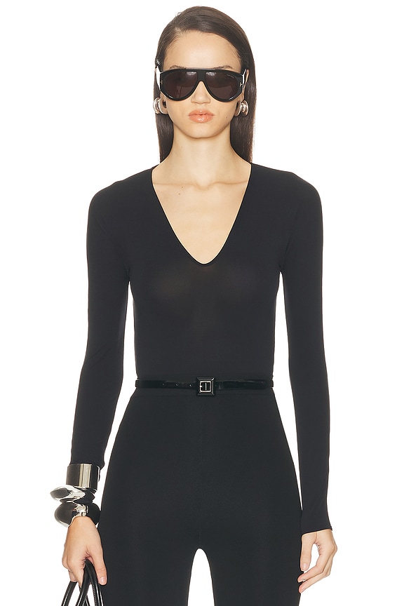 Norma Kamali Long Sleeve Sweetheart Side Drape Top in Black | FWRD