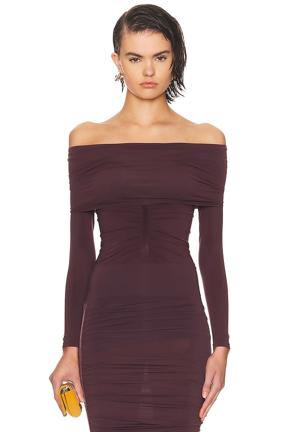 Norma Kamali Peasant Top in Burgundy | FWRD