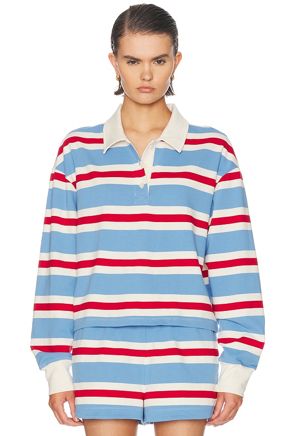 Miu Miu Long Sleeve Polo Top in Senape, Crema, & Blu | FWRD