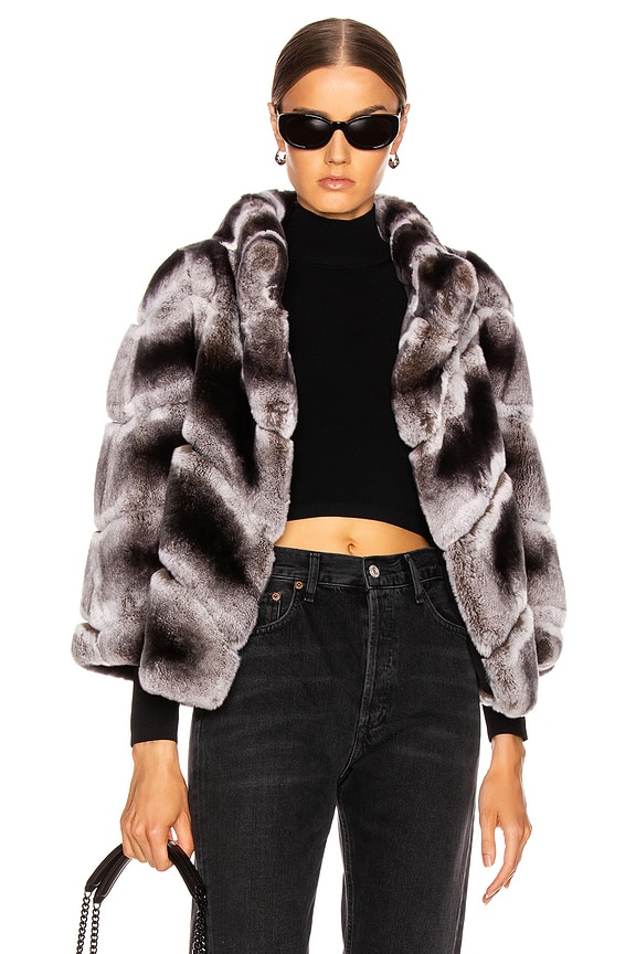 【9】 イネド ♡ INÉD ラビットファー レザーコンビ ジャケット Yves Salomon Rex Rabbit Band Jacket in New Chinchilla | FWRD