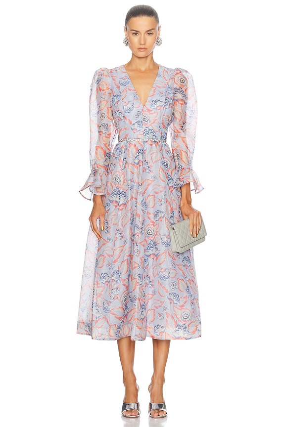 Zimmermann Maxine Tunic Midi Dress in Cornflower Paisley | FWRD