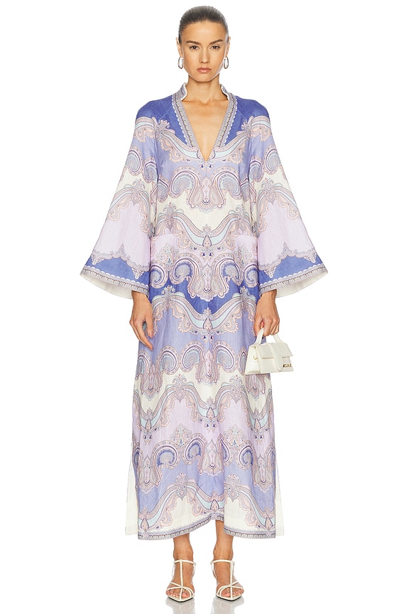 Zimmermann Eden Long Sleeve Midi Dress in Sapphire Eden | FWRD