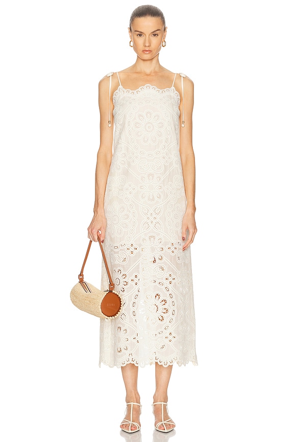 self-portrait Ivy Lace Trim Midi Dress in White | FWRD