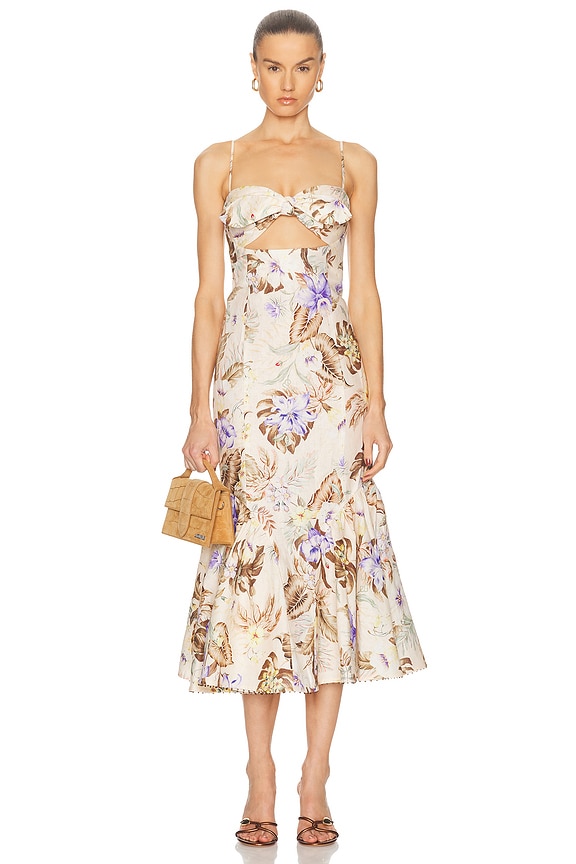 Zimmermann Peggy Off Shoulder Tie Dress in Orange Paisley | FWRD